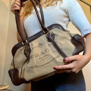 Vintage Prada Brown Leather and Canvas carpet styl